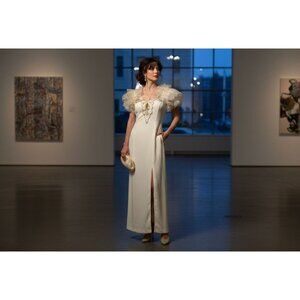 Vintage '80s Late Edition Ltd. Cream Formal Gown ILGWU Union Made Romantic Rose